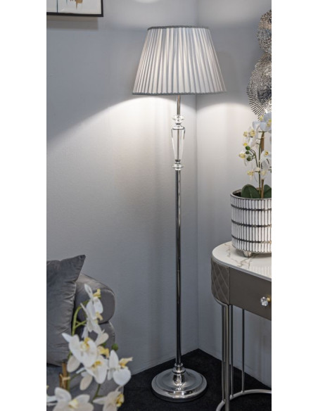 Lampadaire sur pied moderne chic Hauteur 164 cm en Métal Argenté Tissu Gris Verre Transparent Silvery 