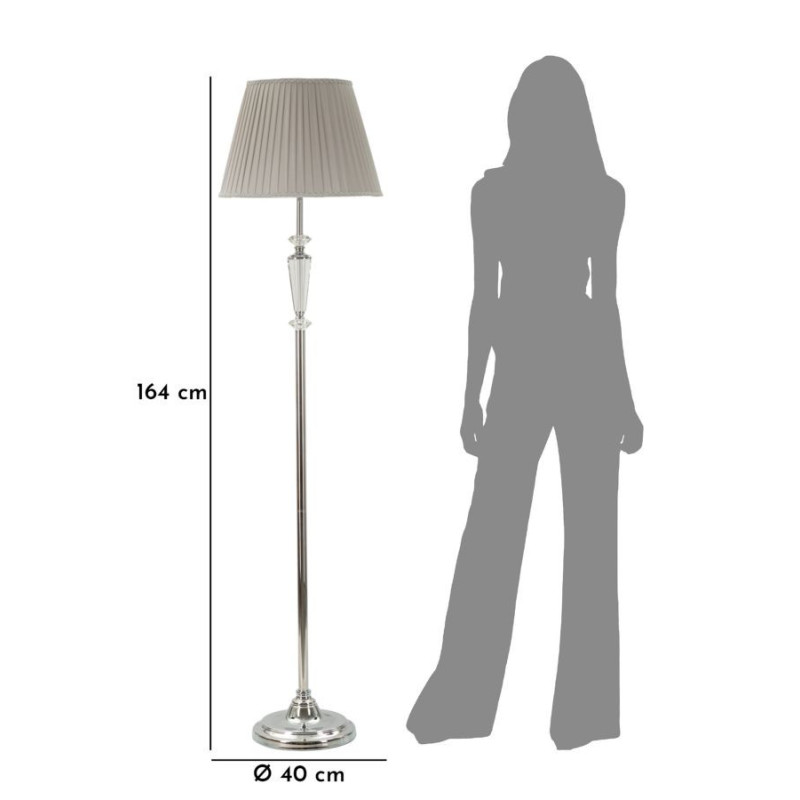 Lampadaire sur pied moderne chic Hauteur 164 cm en Métal Argenté Tissu Gris Verre Transparent Silvery 