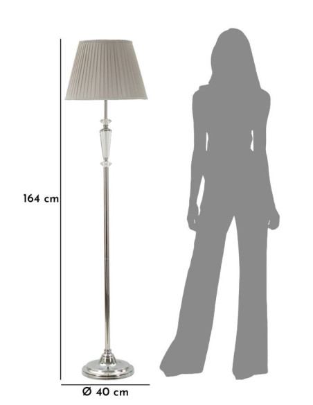 Lampadaire sur pied moderne chic Hauteur 164 cm en Métal Argenté Tissu Gris Verre Transparent Silvery 