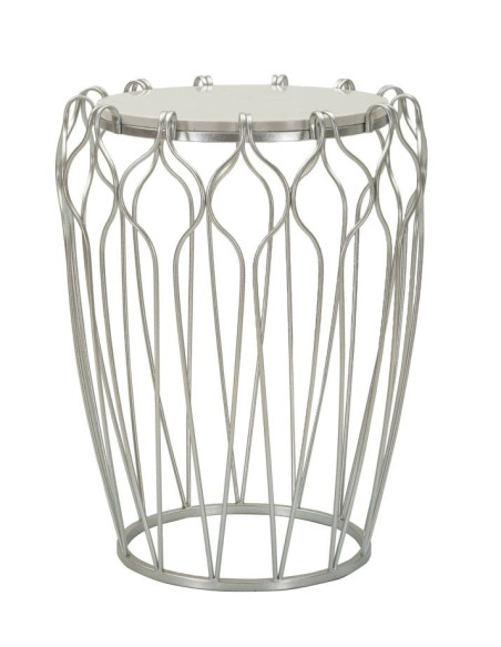 Grande Table d'appoint moderne chic Ronde en Marbre Blanc Métal Argenté Hook 