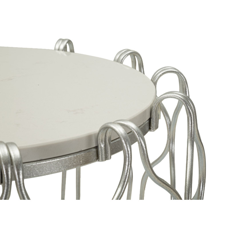 Grande Table d'appoint moderne chic Ronde en Marbre Blanc Métal Argenté Hook 
