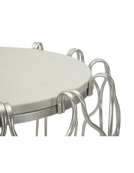 Grande Table d'appoint moderne chic Ronde en Marbre Blanc Métal Argenté Hook 