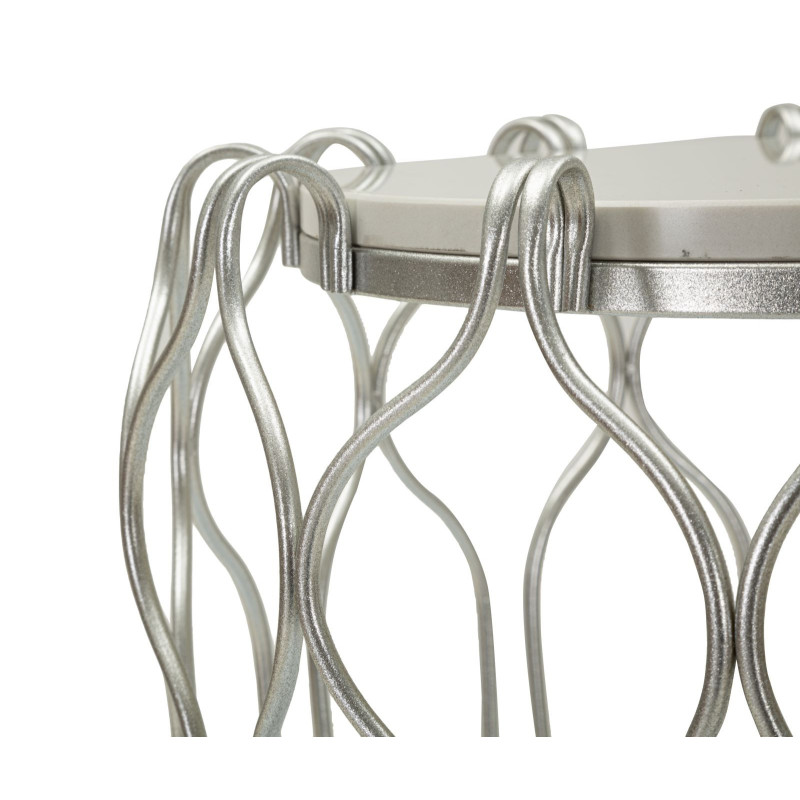 Grande Table d'appoint moderne chic Ronde en Marbre Blanc Métal Argenté Hook 