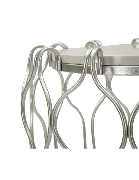 Grande Table d'appoint moderne chic Ronde en Marbre Blanc Métal Argenté Hook 