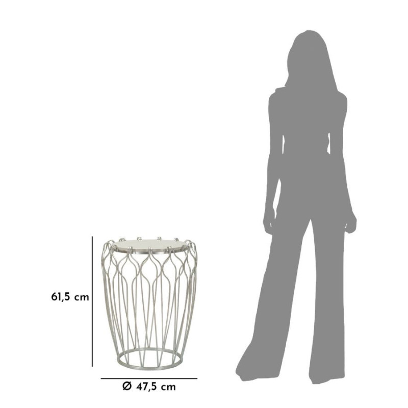 Grande Table d'appoint moderne chic Ronde en Marbre Blanc Métal Argenté Hook 