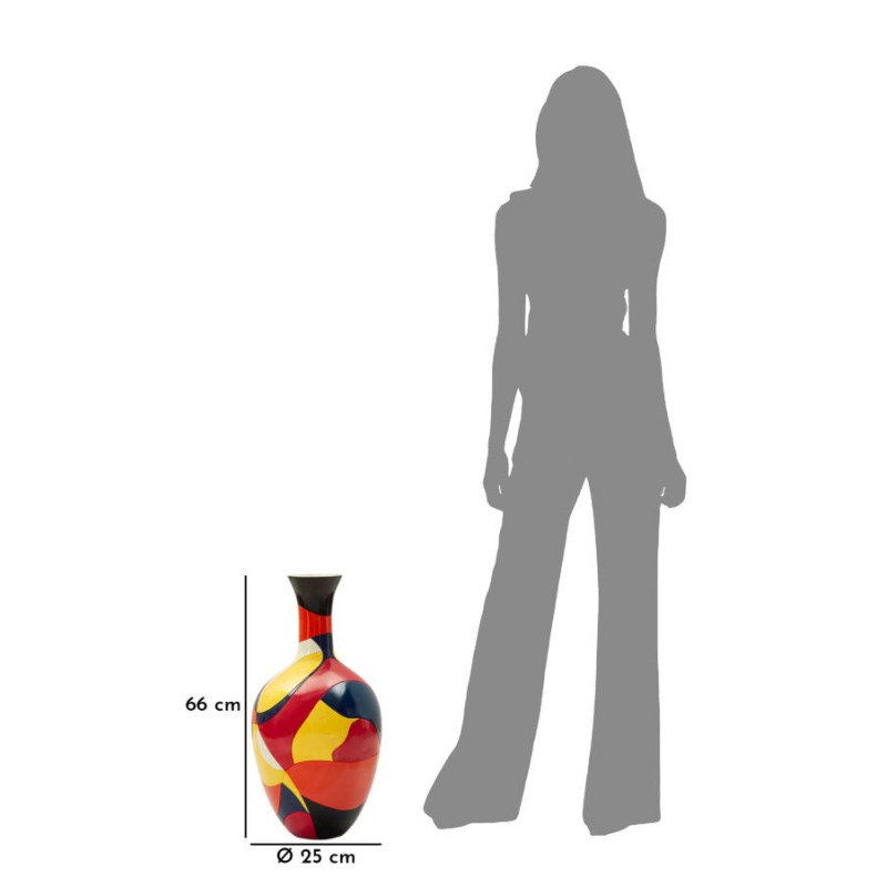 Vase moderne Rond Hauteur 59 cm en Résine Motif abstrait coloré Rubic 