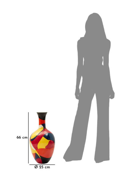 Vase moderne Rond Hauteur 59 cm en Résine Motif abstrait coloré Rubic 