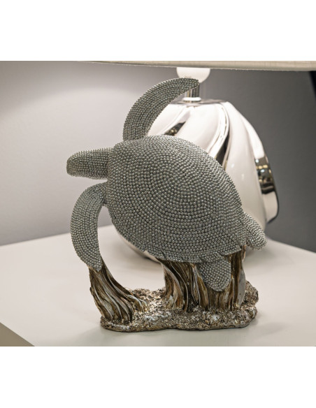 Statuette déco moderne Tortue en Résine Argenté Brillant Sparky 