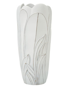 Grand Vase moderne Rond Hauteur 69 cm en Résine Blanc Patiné Motif feuilles Gardy 