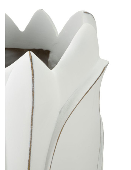 Grand Vase moderne Rond Hauteur 69 cm en Résine Blanc Patiné Motif feuilles Gardy 