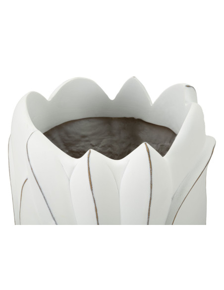 Grand Vase moderne Rond Hauteur 69 cm en Résine Blanc Patiné Motif feuilles Gardy 