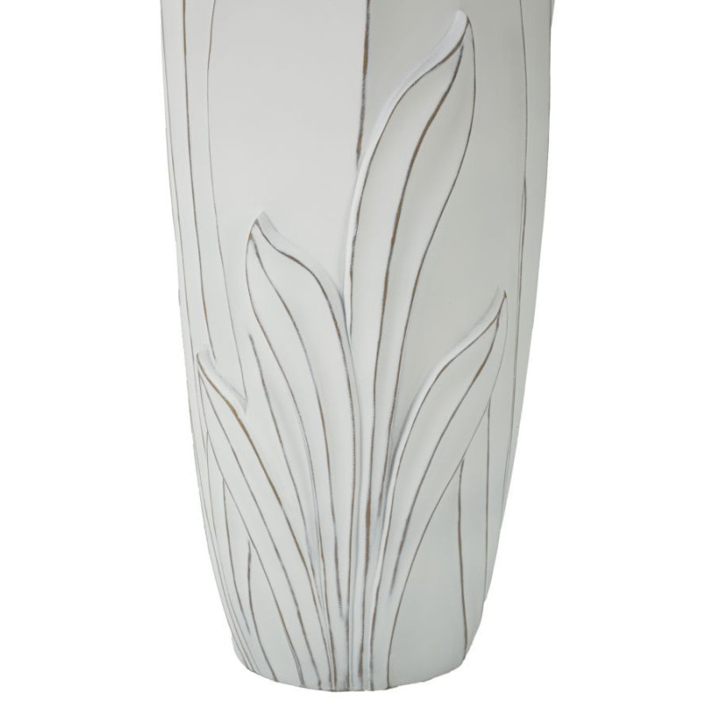 Grand Vase moderne Rond Hauteur 69 cm en Résine Blanc Patiné Motif feuilles Gardy 