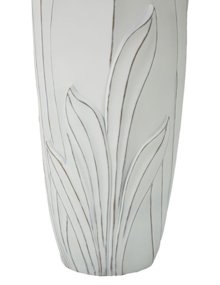 Grand Vase moderne Rond Hauteur 69 cm en Résine Blanc Patiné Motif feuilles Gardy 