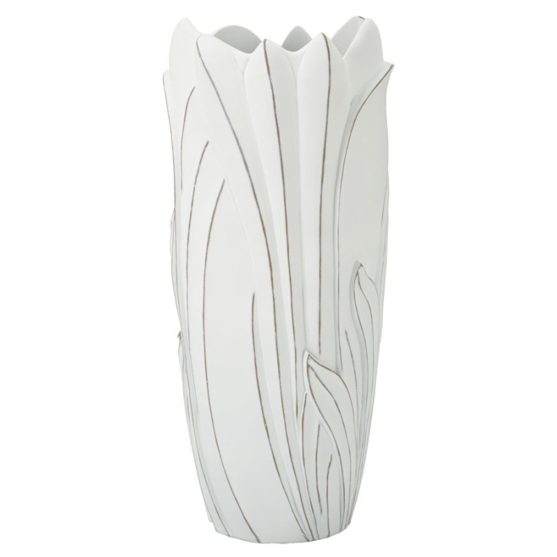 Grand Vase moderne Rond Hauteur 69 cm en Résine Blanc Patiné Motif feuilles Gardy 