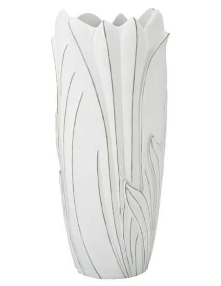 Grand Vase moderne Rond Hauteur 69 cm en Résine Blanc Patiné Motif feuilles Gardy 