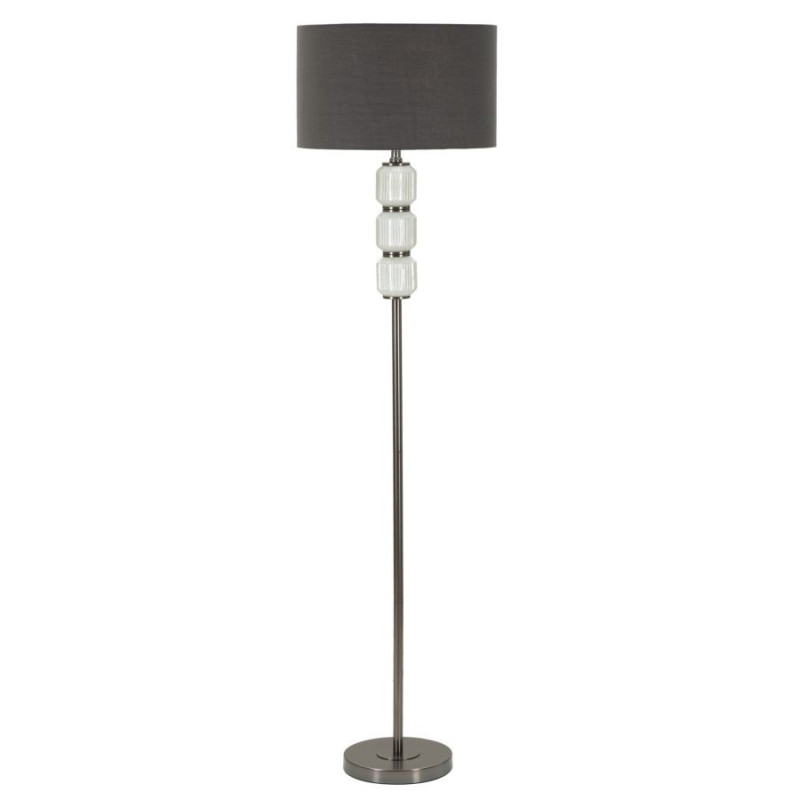 Lampadaire sur pied moderne Hauteur 164 cm en Céramique Blanc Brillant Tissu Gris Métal Argenté Brighty 
