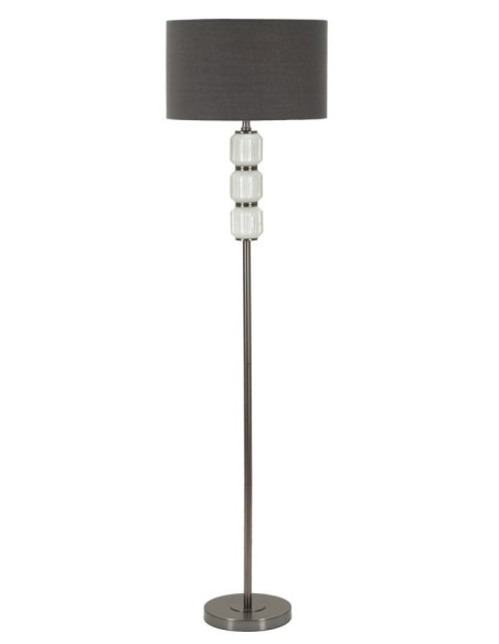Lampadaire sur pied moderne Hauteur 164 cm en Céramique Blanc Brillant Tissu Gris Métal Argenté Brighty 