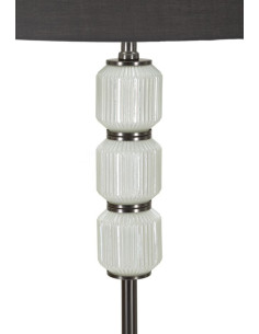 Lampadaire sur pied moderne Hauteur 164 cm en Céramique Blanc Brillant Tissu Gris Métal Argenté Brighty 