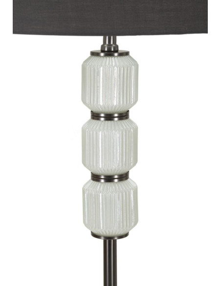 Lampadaire sur pied moderne Hauteur 164 cm en Céramique Blanc Brillant Tissu Gris Métal Argenté Brighty 