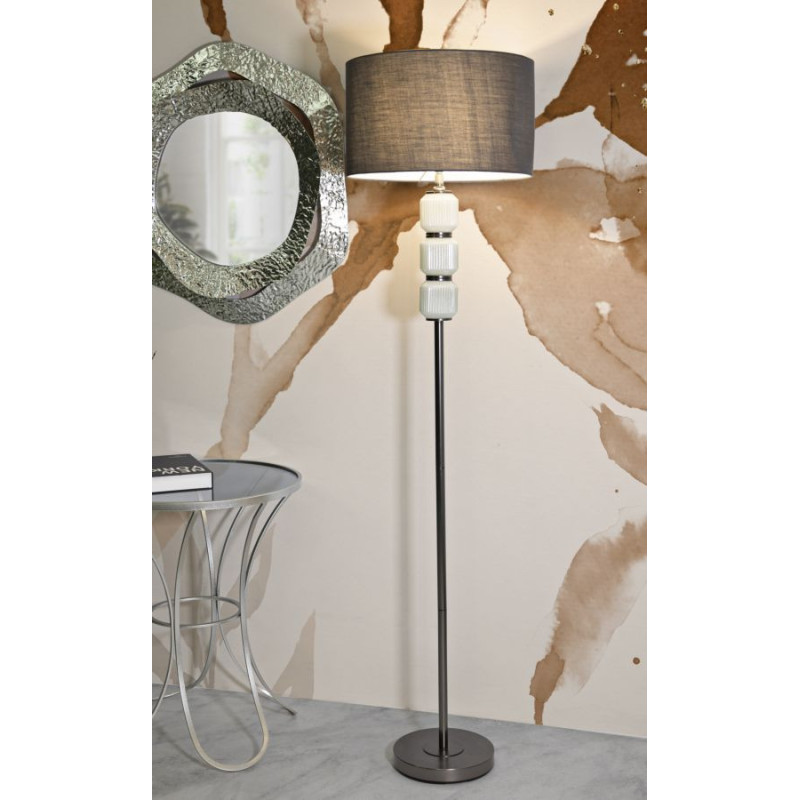 Lampadaire sur pied moderne Hauteur 164 cm en Céramique Blanc Brillant Tissu Gris Métal Argenté Brighty 