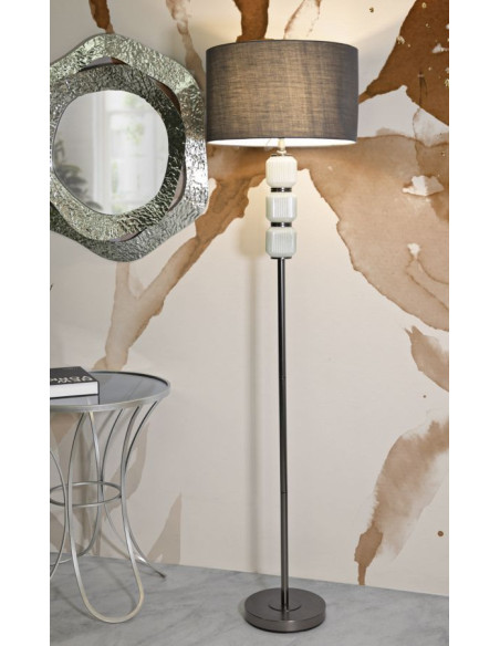 Lampadaire sur pied moderne Hauteur 164 cm en Céramique Blanc Brillant Tissu Gris Métal Argenté Brighty 