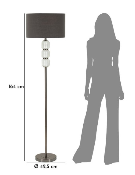 Lampadaire sur pied moderne Hauteur 164 cm en Céramique Blanc Brillant Tissu Gris Métal Argenté Brighty 
