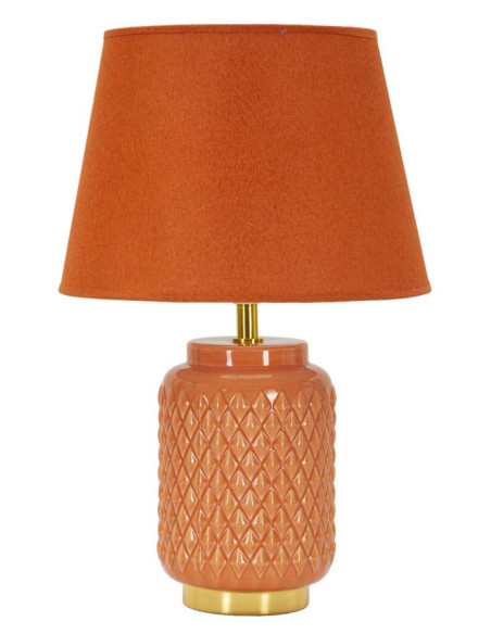 Lampe à poser moderne Hauteur 44 cm en Céramique Tissu Orange Métal Doré Square 