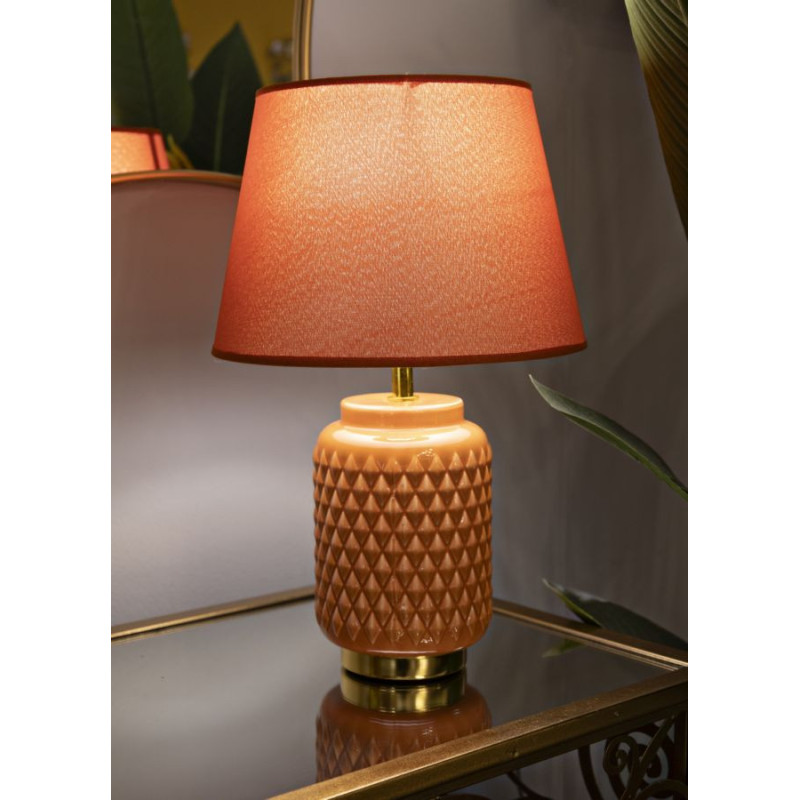 Lampe à poser moderne Hauteur 44 cm en Céramique Tissu Orange Métal Doré Square 
