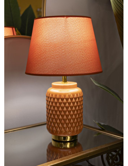 Lampe à poser moderne Hauteur 44 cm en Céramique Tissu Orange Métal Doré Square 