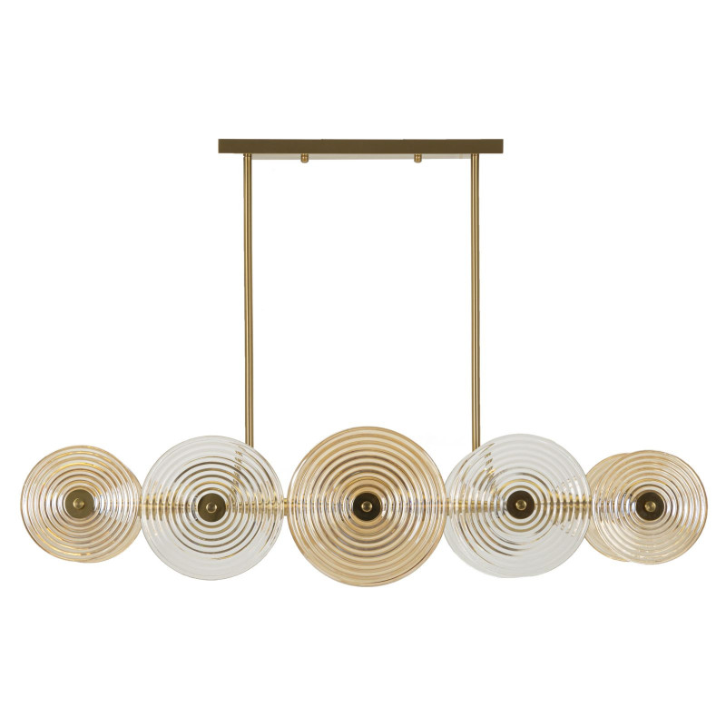 Grande Suspension moderne chic 7 lampes 116 cm en Verre Semi-transparent Ambré Métal Doré Venice 
