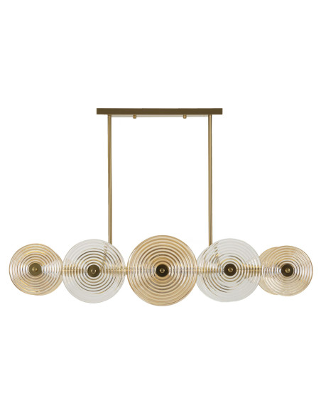 Grande Suspension moderne chic 7 lampes 116 cm en Verre Semi-transparent Ambré Métal Doré Venice 