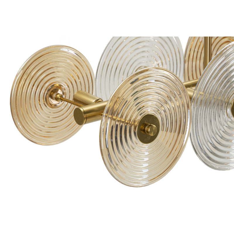 Grande Suspension moderne chic 7 lampes 116 cm en Verre Semi-transparent Ambré Métal Doré Venice 