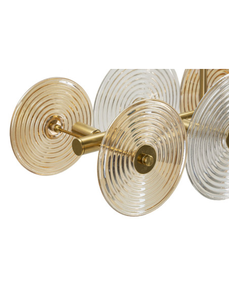 Grande Suspension moderne chic 7 lampes 116 cm en Verre Semi-transparent Ambré Métal Doré Venice 
