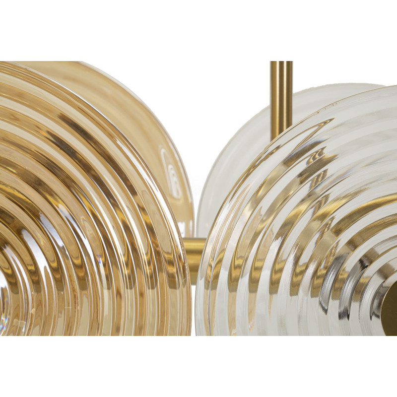 Grande Suspension moderne chic 7 lampes 116 cm en Verre Semi-transparent Ambré Métal Doré Venice 