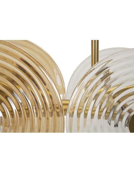 Grande Suspension moderne chic 7 lampes 116 cm en Verre Semi-transparent Ambré Métal Doré Venice 