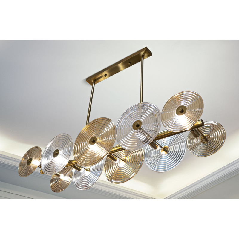 Grande Suspension moderne chic 7 lampes 116 cm en Verre Semi-transparent Ambré Métal Doré Venice 