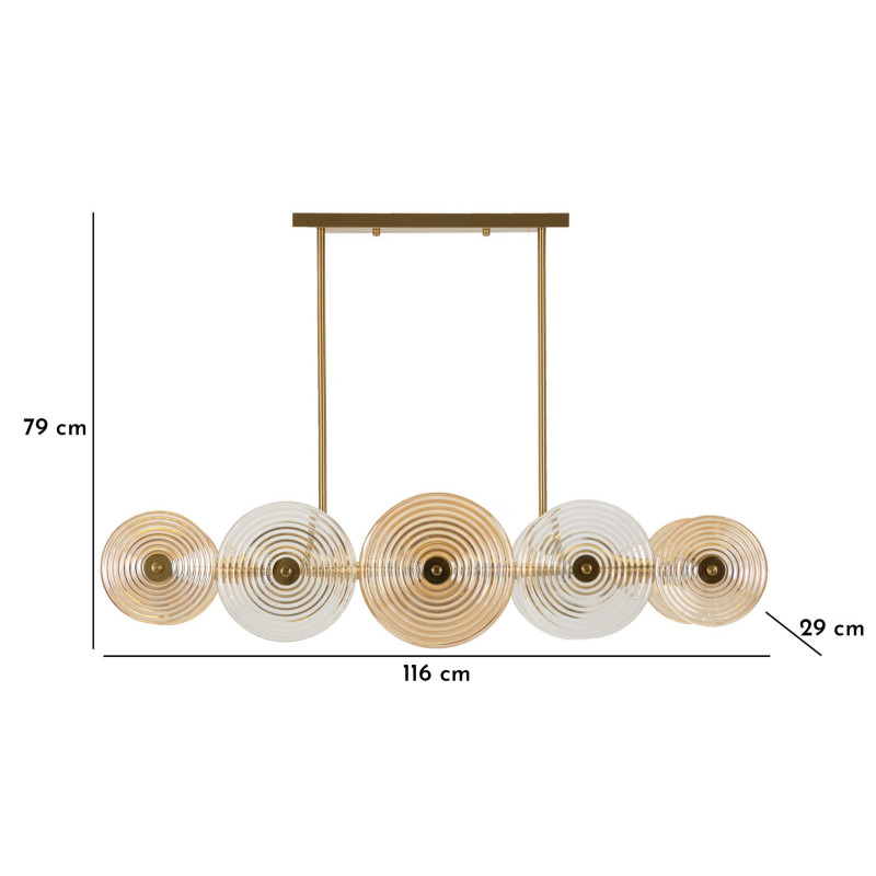 Grande Suspension moderne chic 7 lampes 116 cm en Verre Semi-transparent Ambré Métal Doré Venice 