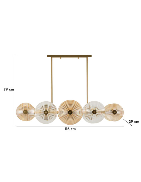 Grande Suspension moderne chic 7 lampes 116 cm en Verre Semi-transparent Ambré Métal Doré Venice 