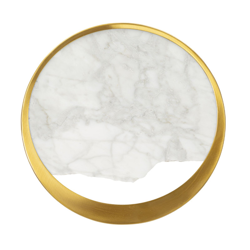 Applique murale moderne ronde 24 cm en Marbre Blanc Métal Doré Marble 