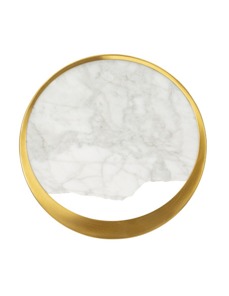 Applique murale moderne ronde 24 cm en Marbre Blanc Métal Doré Marble 