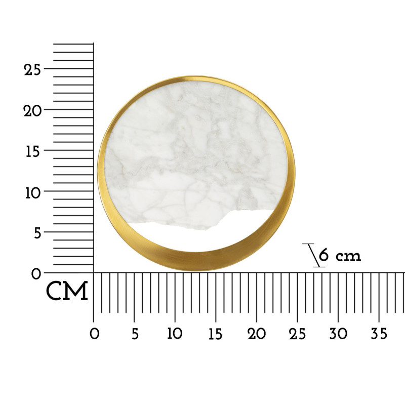 Applique murale moderne ronde 24 cm en Marbre Blanc Métal Doré Marble 