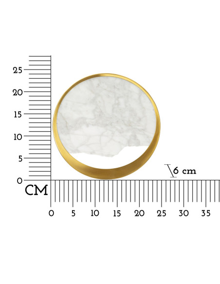 Applique murale moderne ronde 24 cm en Marbre Blanc Métal Doré Marble 