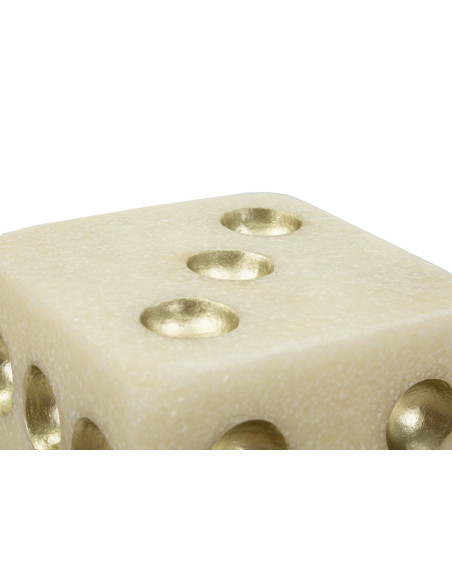 Objet déco moderne Dé 12 cm en Résine Blanc Effet quartz Doré Dado 