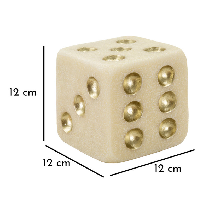 Objet déco moderne Dé 12 cm en Résine Blanc Effet quartz Doré Dado 