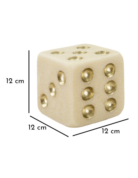 Objet déco moderne Dé 12 cm en Résine Blanc Effet quartz Doré Dado 