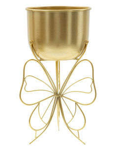 Cache-pot sur pied moderne Papillon Rond Hauteur 40 cm en Métal Doré Farfy 