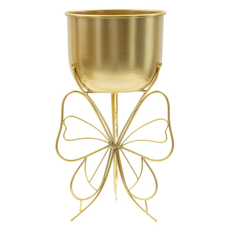 Cache-pot sur pied moderne Papillon Rond Hauteur 40 cm en Métal Doré Farfy 