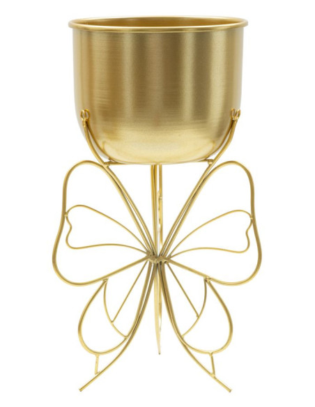Cache-pot sur pied moderne Papillon Rond Hauteur 40 cm en Métal Doré Farfy 