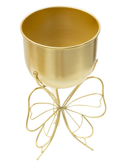 Cache-pot sur pied moderne Papillon Rond Hauteur 40 cm en Métal Doré Farfy 