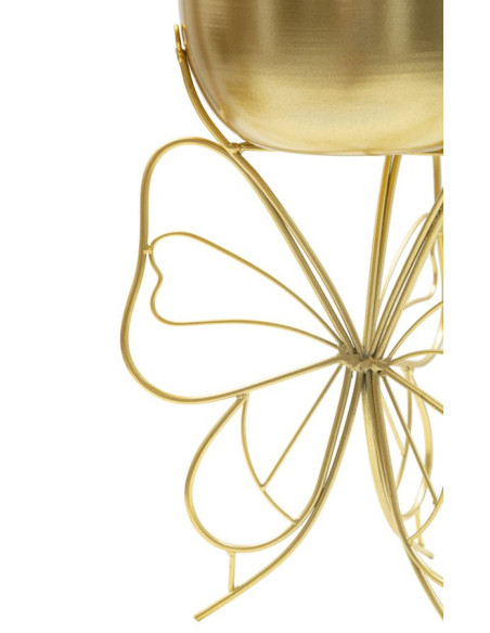 Cache-pot sur pied moderne Papillon Rond Hauteur 40 cm en Métal Doré Farfy 